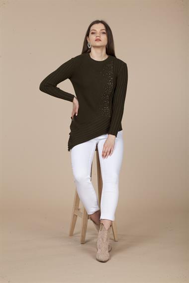 FTZ Women Kadın Asimetrik Kesim Triko  Haki 20-584