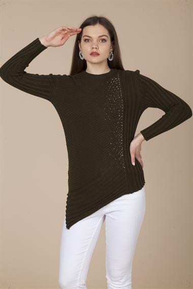 FTZ Women Kadın Asimetrik Kesim Triko  Haki 20-584