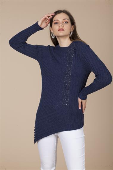 FTZ Women Kadın Asimetrik Kesim Triko  İndigo 20-584