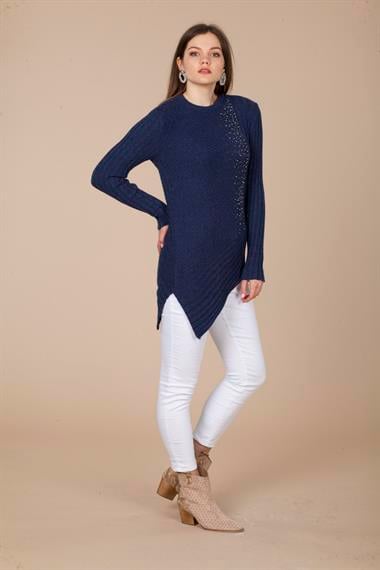 FTZ Women Kadın Asimetrik Kesim Triko  İndigo 20-584