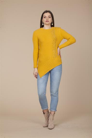 FTZ Women Kadın Asimetrik Kesim Triko  Safran 20-584