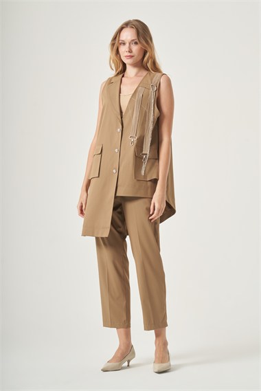 FTZ Women Kadın Asimetrik Kesim Yelekli İkili Takım  Camel 31530