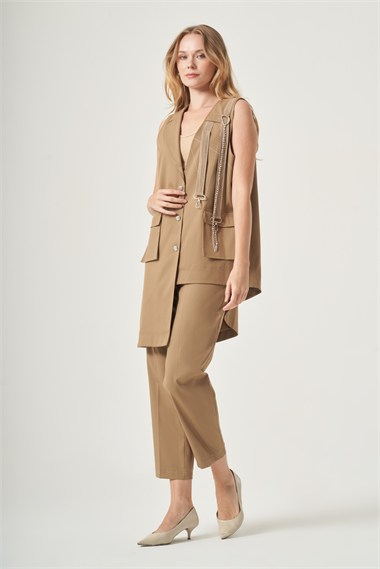 FTZ Women Kadın Asimetrik Kesim Yelekli İkili Takım  Camel 31530