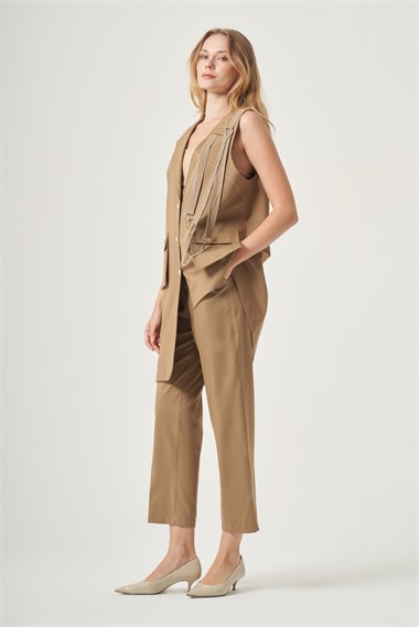 FTZ Women Kadın Asimetrik Kesim Yelekli İkili Takım  Camel 31530