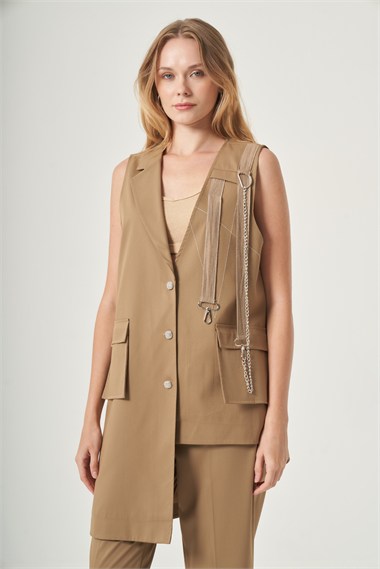 FTZ Women Kadın Asimetrik Kesim Yelekli İkili Takım  Camel 31530