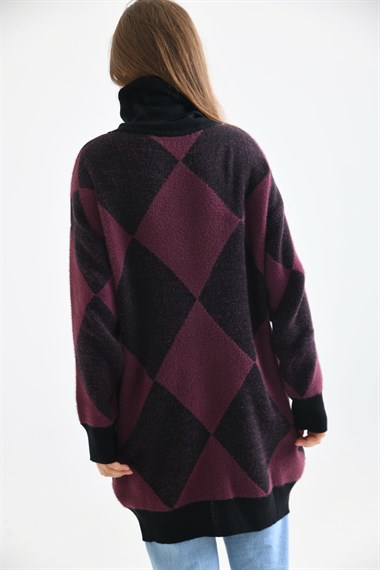 FTZ Women Kadın Baklava Desen Degaje Yaka Kazak  Siyah 21-6360