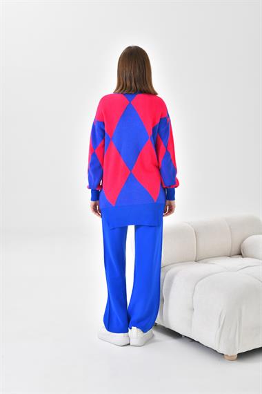 FTZ Women Kadın Baklava Desen Detaylı İkili Takım  Saks Mavi 20466