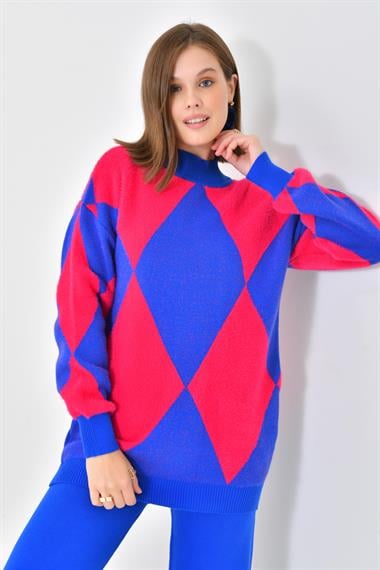 FTZ Women Kadın Baklava Desen Detaylı İkili Takım  Saks Mavi 20466