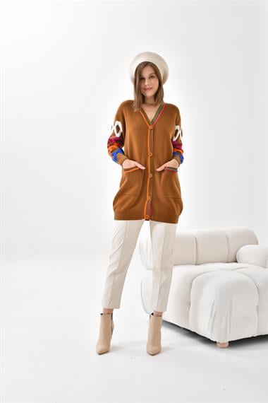 FTZ Women Kadın Baklava Desen Detaylı Hırka  Taba 20115