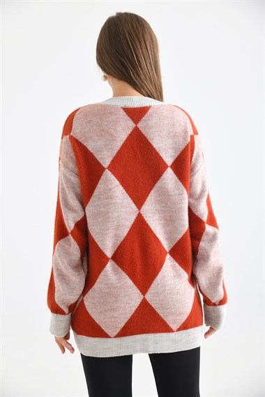 FTZ Women Kadın Baklava Desen Düğme Detay Hırka  Taş 21-6359