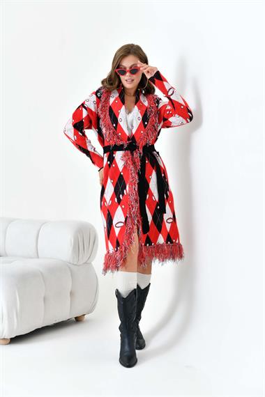 FTZ Women Kadın Baklava Desenli Giyçık  Kırmızı 20519