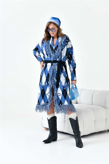 FTZ Women Kadın Baklava Desenli Giyçık  İndigo 20519