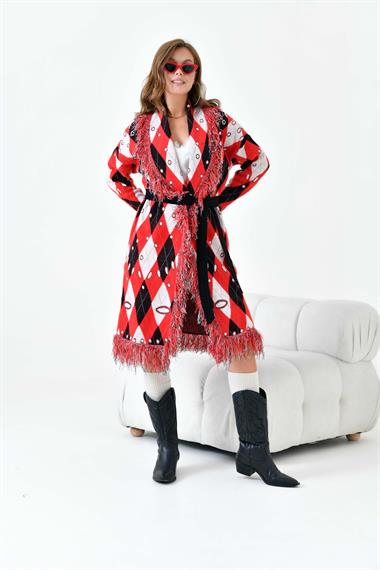 FTZ Women Kadın Baklava Desenli Giyçık  Kırmızı 20519