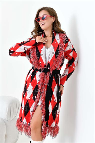 FTZ Women Kadın Baklava Desenli Giyçık  Kırmızı 20519