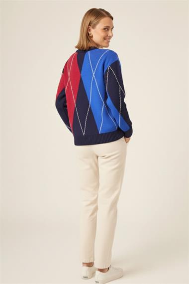 FTZ Women Kadın Baklava Desenli Kazak  Lacivert 25094