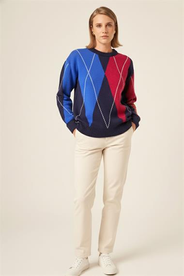 FTZ Women Kadın Baklava Desenli Kazak  Lacivert 25094