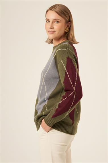 FTZ Women Kadın Baklava Desenli Kazak  Haki 25094