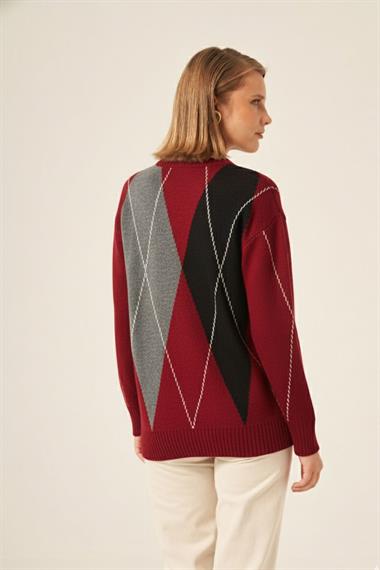 FTZ Women Kadın Baklava Desenli Kazak  Bordo 25094