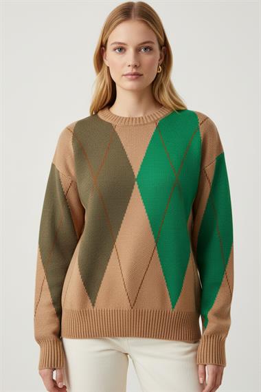 FTZ Women Kadın Baklava Desenli Kazak  Bisküvi 25094