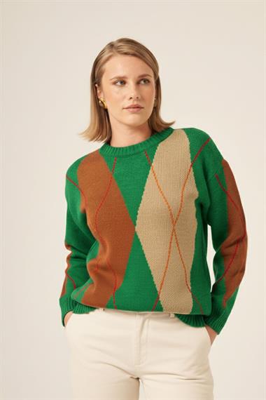 FTZ Women Kadın Baklava Desenli Kazak  Yeşil 25094