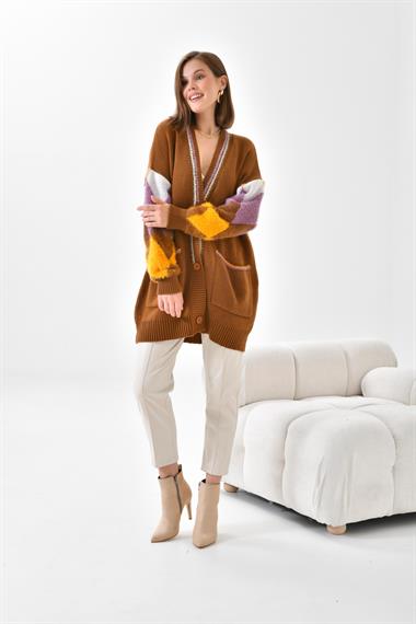 FTZ Women Kadın Baklava Detaylı Hırka  Taba 20003