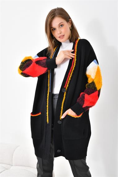 FTZ Women Kadın Baklava Detaylı Hırka  Siyah 20003