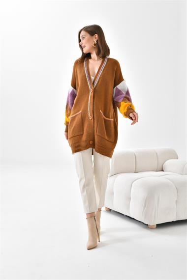 FTZ Women Kadın Baklava Detaylı Hırka  Taba 20003