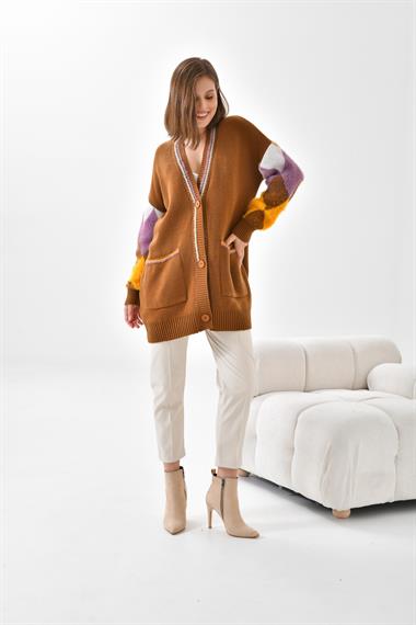 FTZ Women Kadın Baklava Detaylı Hırka  Taba 20003