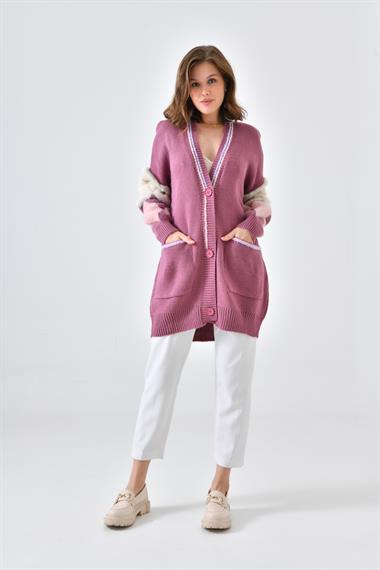 FTZ Women Kadın Baklava Detaylı Hırka  Gül 20003