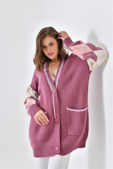 FTZ Women Kadın Baklava Detaylı Hırka  Gül 20003