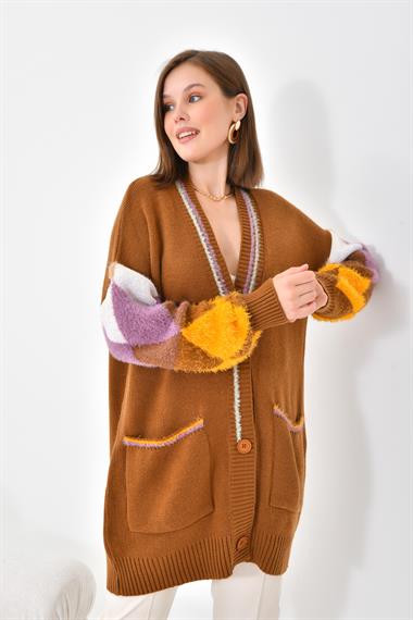 FTZ Women Kadın Baklava Detaylı Hırka  Taba 20003