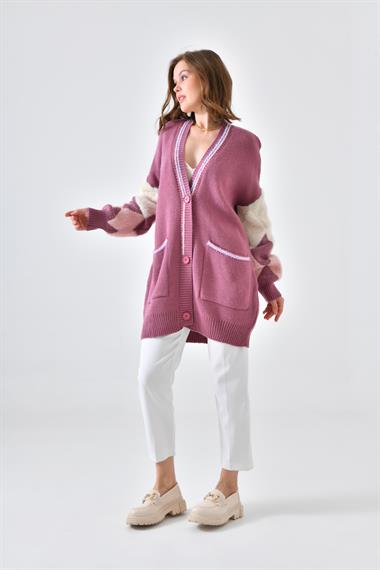 FTZ Women Kadın Baklava Detaylı Hırka  Gül 20003