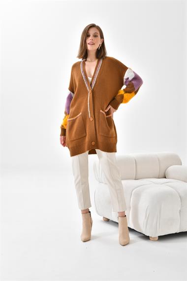 FTZ Women Kadın Baklava Detaylı Hırka  Taba 20003