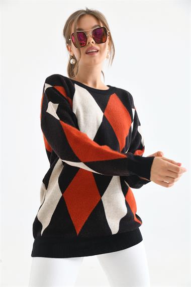 FTZ Women Kadın Baklava Detaylı Tunik  Siyah 20018