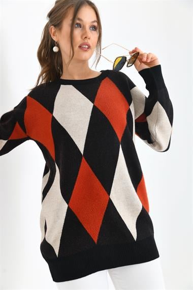 FTZ Women Kadın Baklava Detaylı Tunik  Siyah 20018