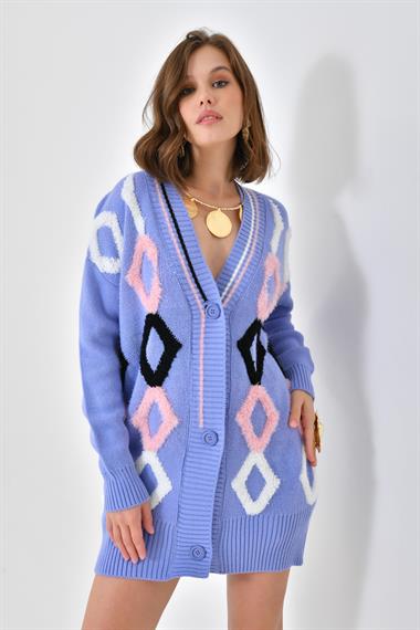 FTZ Women Kadın Baklava Havlu Detaylı Hırka  Lila 20591