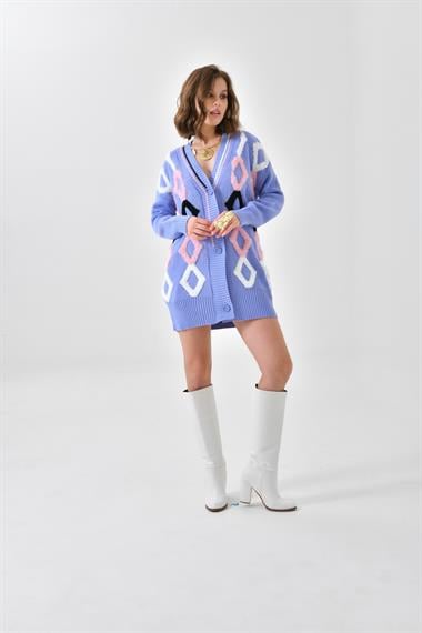 FTZ Women Kadın Baklava Havlu Detaylı Hırka  Lila 20591