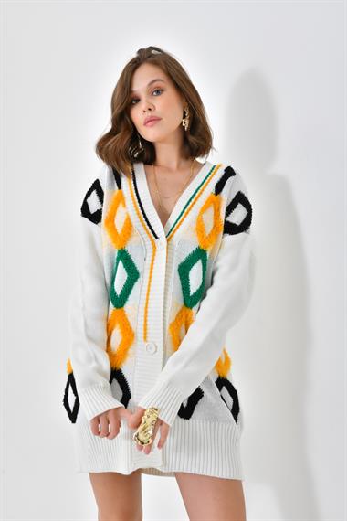 FTZ Women Kadın Baklava Havlu Detaylı Hırka  Ekru 20591