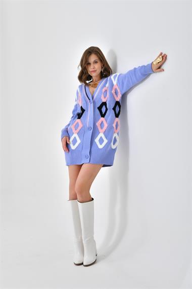 FTZ Women Kadın Baklava Havlu Detaylı Hırka  Lila 20591