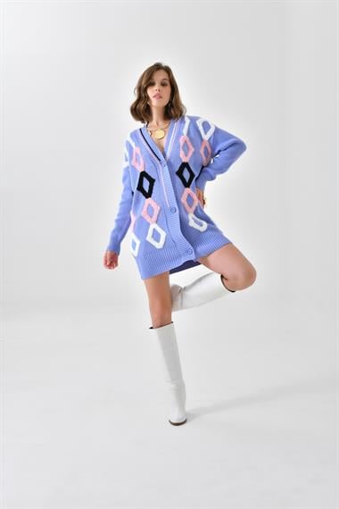 FTZ Women Kadın Baklava Havlu Detaylı Hırka  Lila 20591