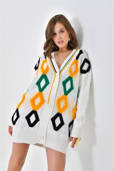 FTZ Women Kadın Baklava Havlu Detaylı Hırka  Ekru 20591