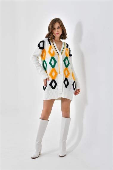 FTZ Women Kadın Baklava Havlu Detaylı Hırka  Ekru 20591