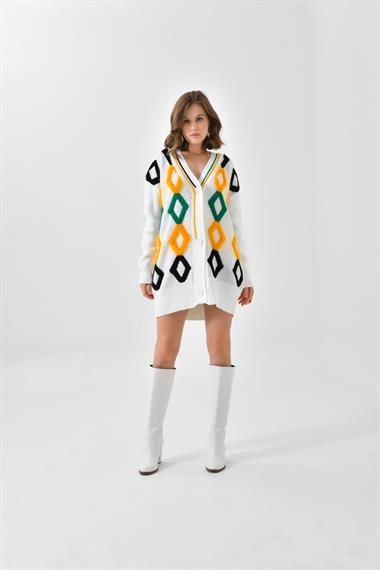 FTZ Women Kadın Baklava Havlu Detaylı Hırka  Ekru 20591