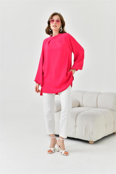 FTZ Women Kadın Balon Kollu Bluz  Fuşya 30752