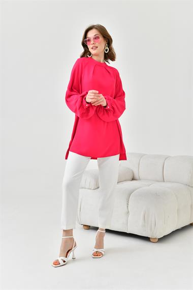FTZ Women Kadın Balon Kollu Bluz  Fuşya 30752