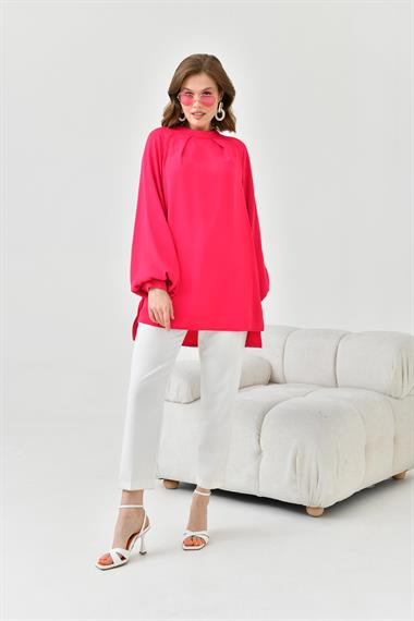 FTZ Women Kadın Balon Kollu Bluz  Fuşya 30752