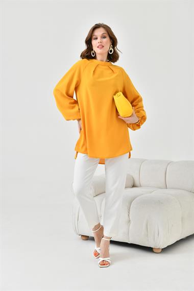 FTZ Women Kadın Balon Kollu Bluz  Hardal 30752