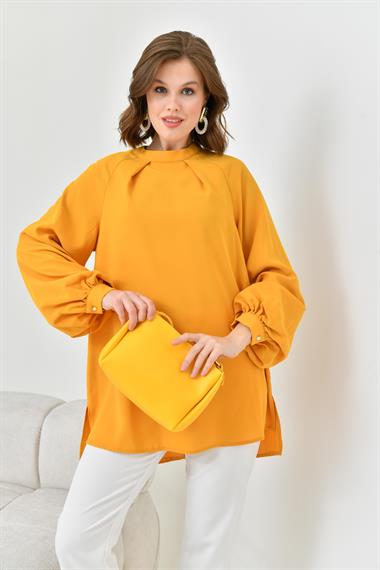 FTZ Women Kadın Balon Kollu Bluz  Hardal 30752
