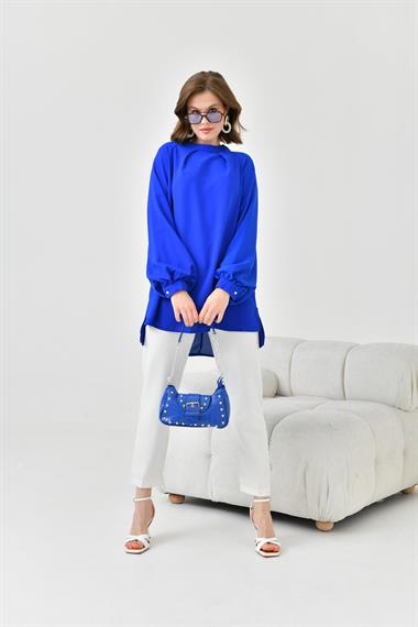 FTZ Women Kadın Balon Kollu Bluz  Saks Mavi 30752