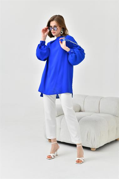 FTZ Women Kadın Balon Kollu Bluz  Saks Mavi 30752